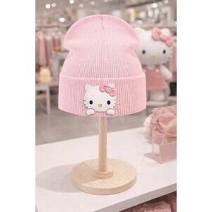 Cap Beanie‎ Pink Lined with White Hello Kitty and Pink Bow